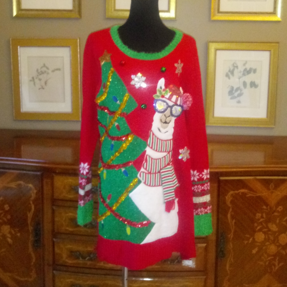 0207 Merry & Bright Llama Tree Sweater
